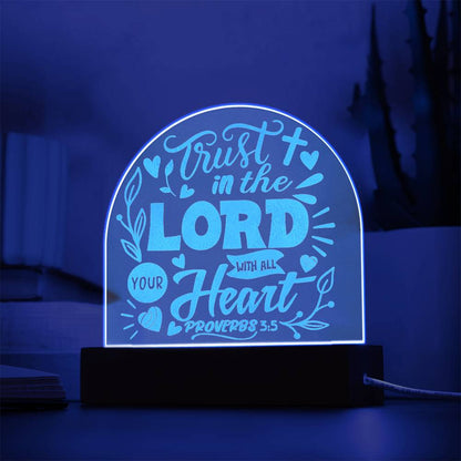 Trust In The Lord With All Your Heart Christian Bible Verse Proverbs 3:5 Scriptures Engraved Acrylic Plaque With Wooden Base