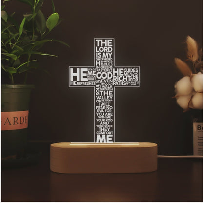 Custom Psalm 23 The Lord Is My Sheperd 3D Multicolor LED Light w/Wooden Base