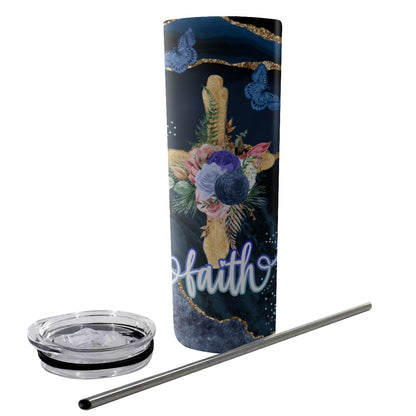 Faith Cross Tumbler With Stainless Steel Straw 20oz