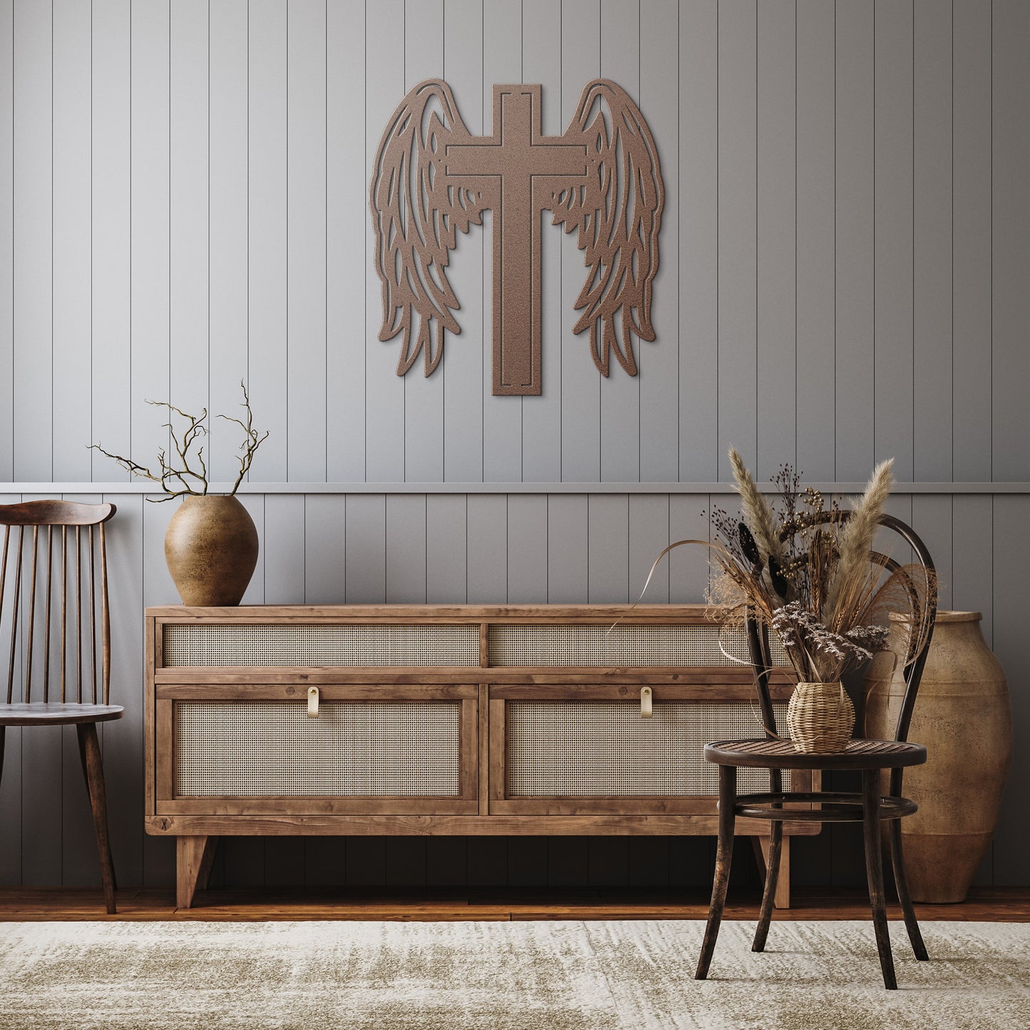 Christ Cross with Wings Metal Sign