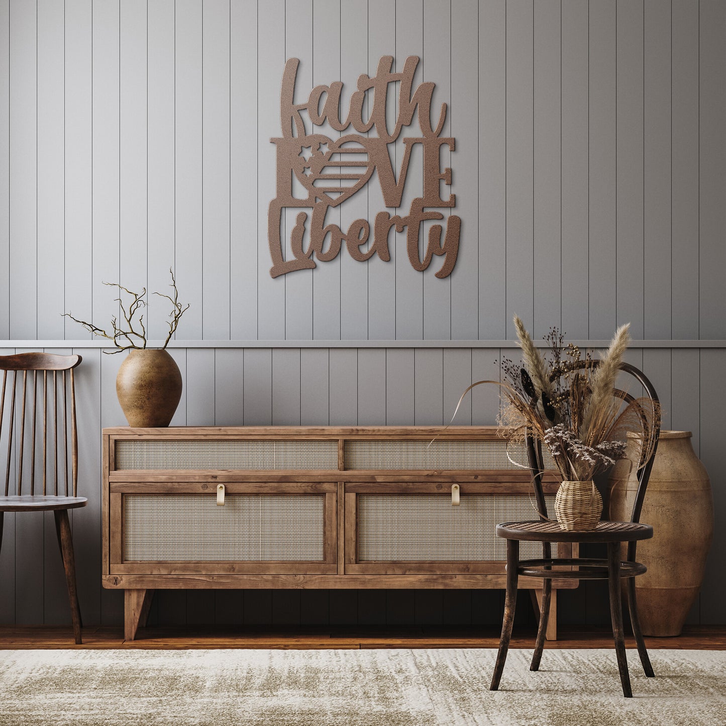 Faith, Love , Liberty - Metal Art/Sign, Religious Patriotic Wall Home Decor, Christian Metal Sign, Bible Liberty Sign, Metal Cross Sign