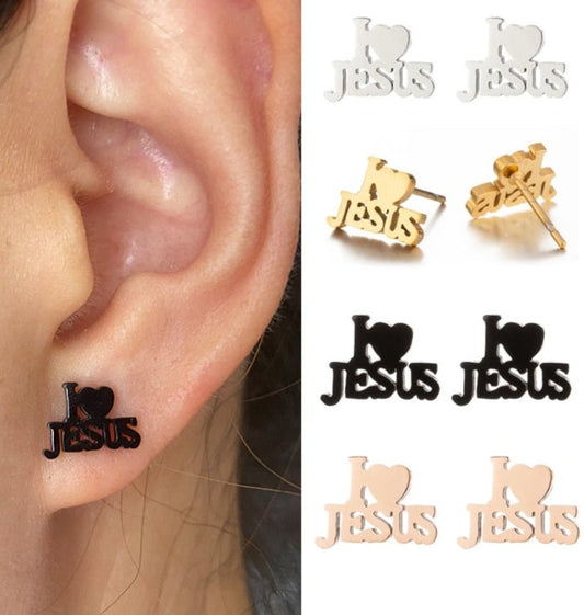 Stainless Steel Jesus Cross Fashion Earrings Jewelry Christian Symbol Stud Earrings Loving Heart Accessory