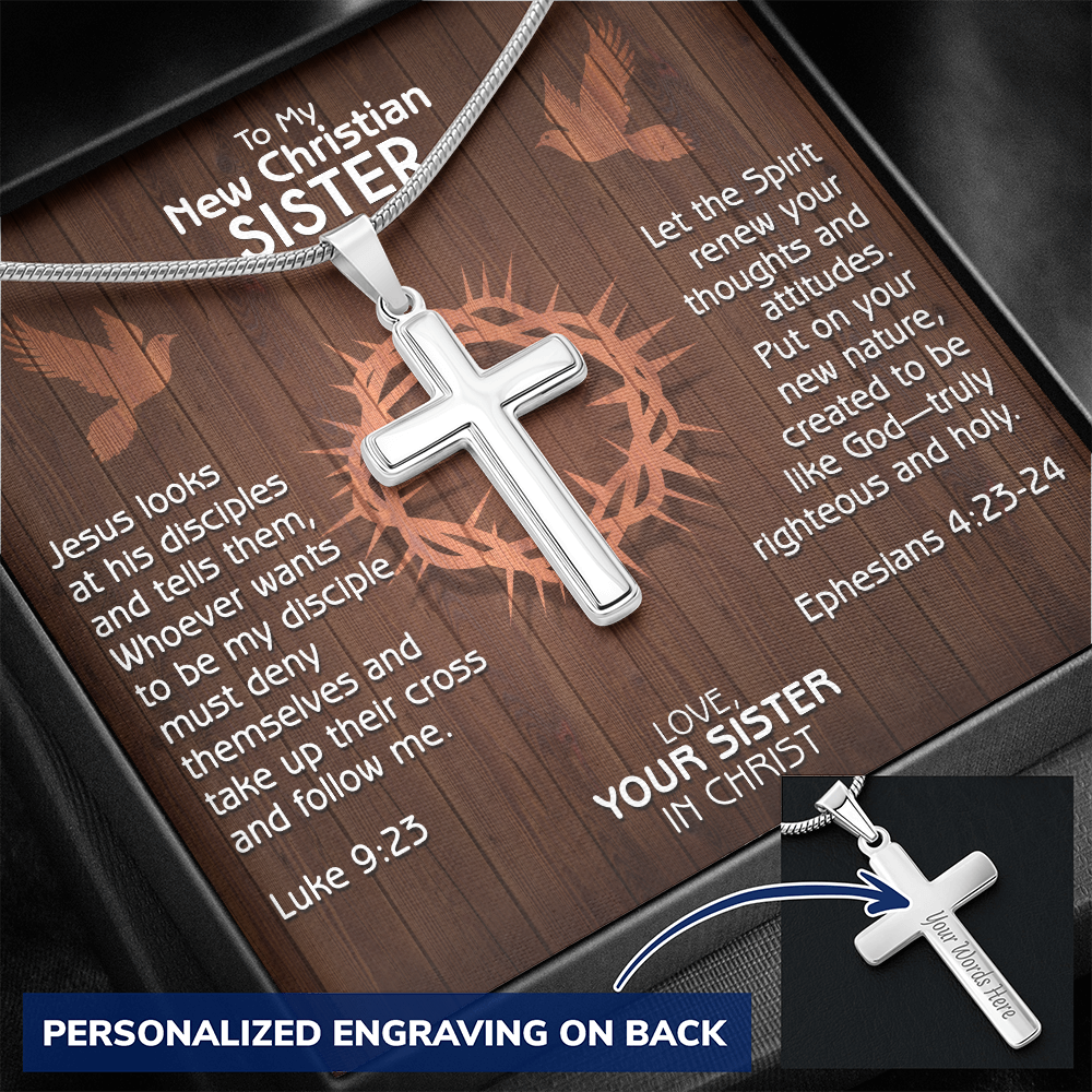 Custom Cross and Chain Stainless Steel Curb Chain Personalized Cross Necklace Faith and Religious Gift